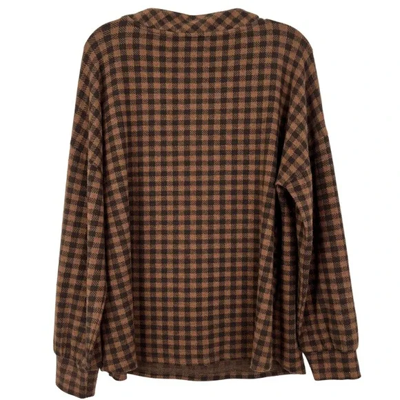 Soft Surroundings Women's Tunic Brown / Black Plaid Peasant V-Neck Top Size L - Picture 2 of 8